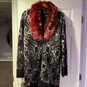 Sweater Coat with Faux Fur Collar